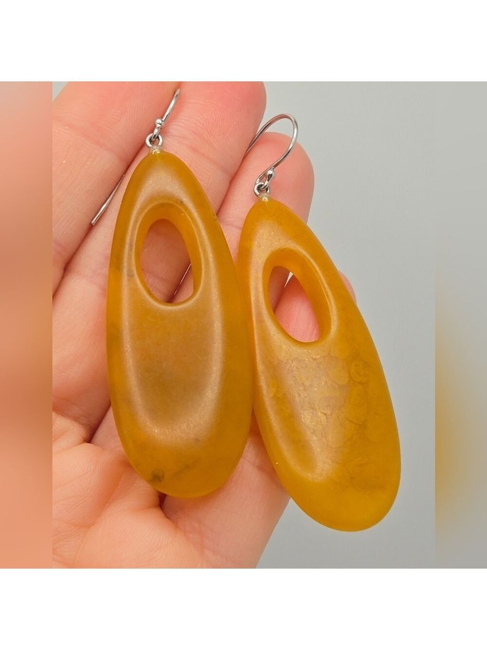 Zsiska Honey Amber & Bronze Resin Sterling Silver 925 Dangle Earrings - Picture 8 of 11